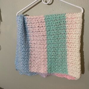 Vintage Handmade Multicolor Crochet Baby Blanket